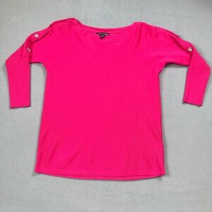 Cable Gauge Sweater Womens S Pink Jewel Button Crew Neck Long Sleeve Sparkling